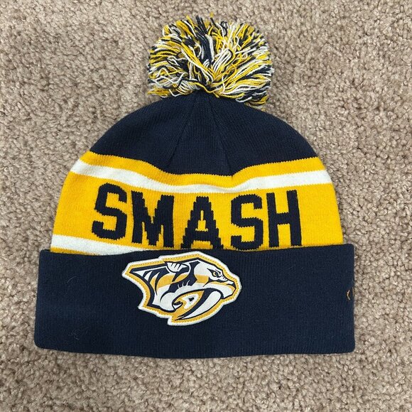 Nashville Predators Knit Smash Stripe Beanie Pom Winter Hat One Size - Picture 1 of 3